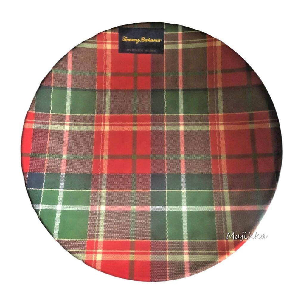 Tommy Bahama Christmas Tartan Plaid Serving Platter Red Green Melamine 14”